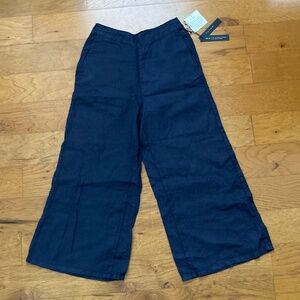 NWT TAHARI  Linen Cropped Wide Leg Pants Navy